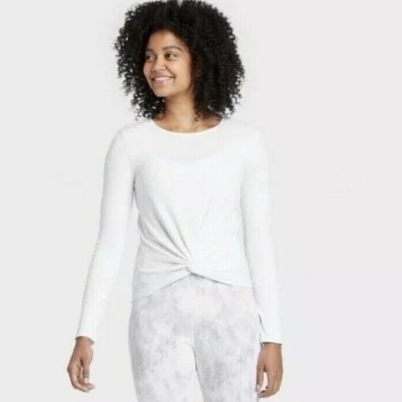New All In Motion White Long Sleeve Twist Front Activewear Blouse Top Wmns XS - Picture 6 of 8